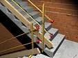 Sistema provisional de protección de hueco de escalera en construcción, con baranda